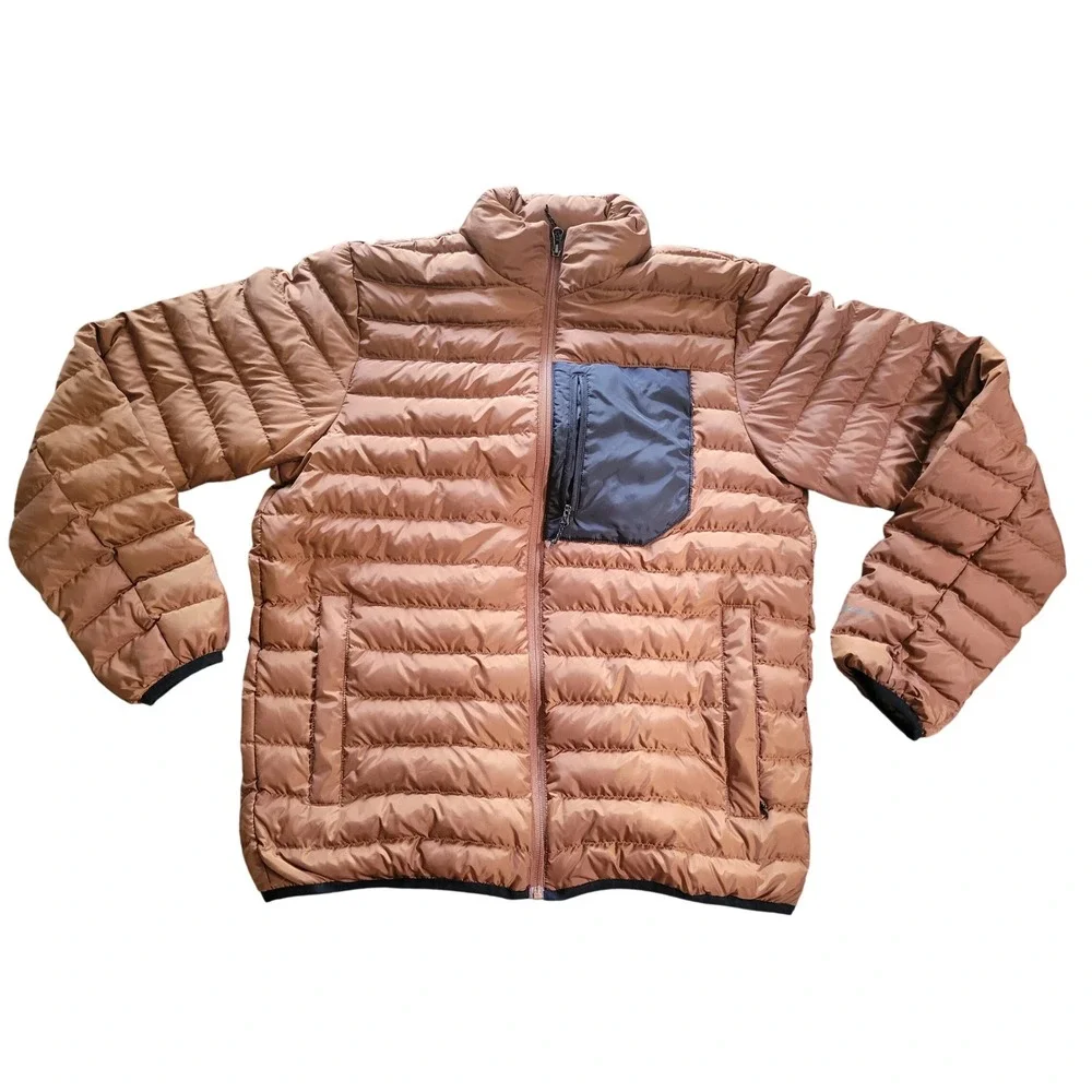 Eddie Bauer Mens Down Puffer Jacket Brown Bronze Quilted Full Zip Medium - Picture 1 of 7